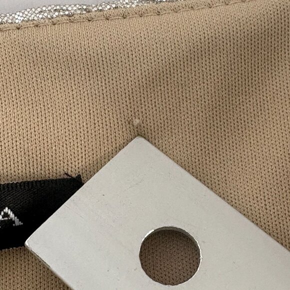 Marina Sheath Cocktail Dress Size 4 Silver Metallic Ruched Waist V Neck Holiday - Picture 6 of 12